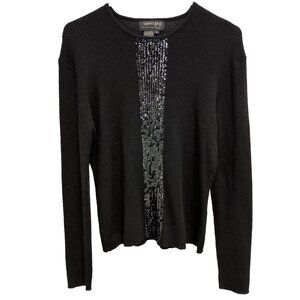 Vintage 90s Country Shop Sweater Womens Large Black Cashmere Sequined Luxury